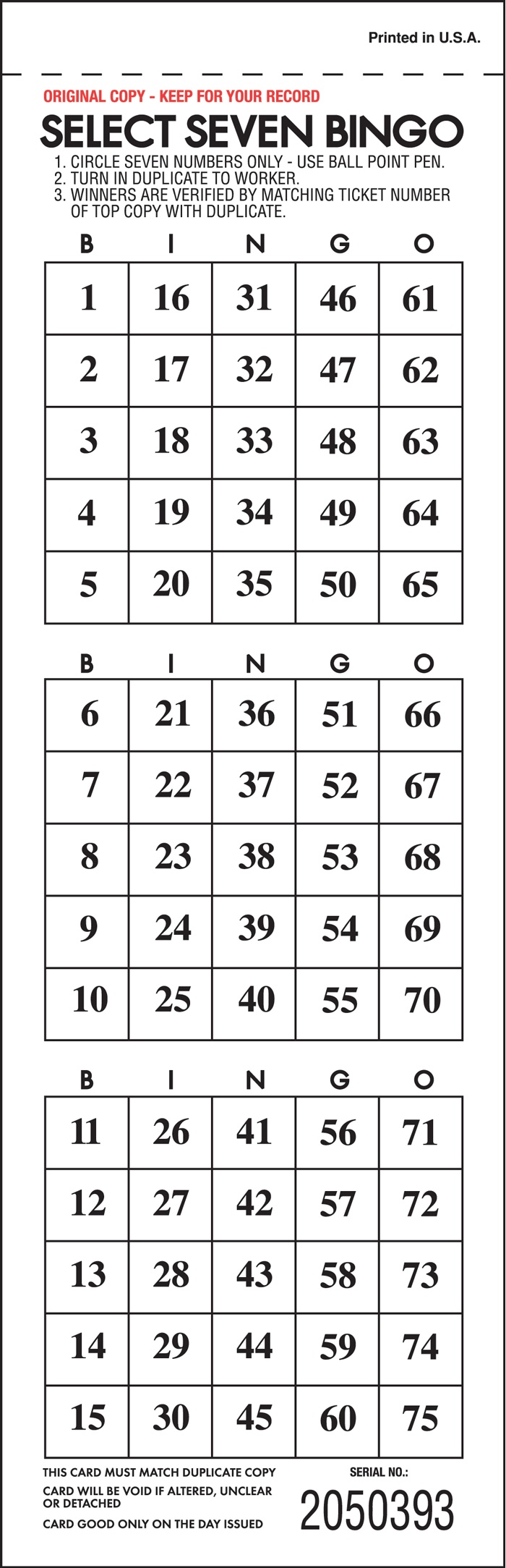 Select 7 Bingo - 3 ON